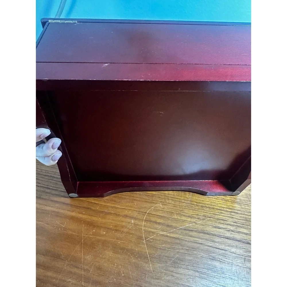 Vintage Cherry Wood Jewelry Box Gold Hardware Drawer Organizer Blank Nameplate
